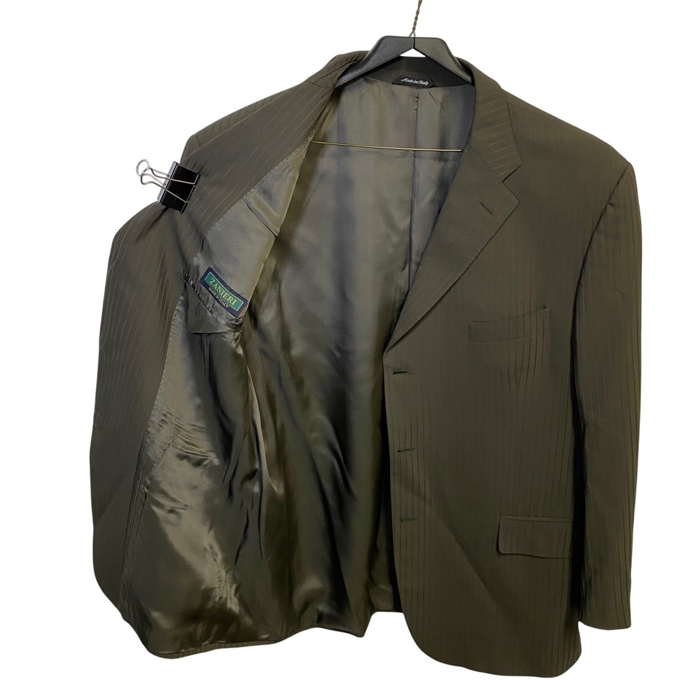 Zanieri Made In Italy Sport Coat Blazer Mens 46L Brown Pinstripe Wool 3 Btn